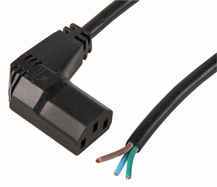 PRO ELEC SH10186R Mains Power Cord, IEC 60320 C13, 90&deg;, Free Ends, 11.48 ft, 3.5 m, Black