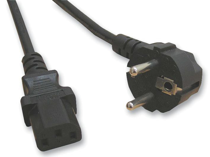 PRO ELEC SH10193R Mains Power Cord, Mains Plug, Euro, IEC 60320 C13, 8.2 ft, 2.5 m, Black