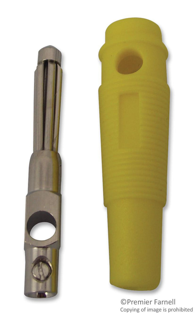 MULTICOMP 25.412.3 Banana Test Connector, 4mm, Plug, Cable Mount, 24 A, Nickel Plated Contacts, Yellow