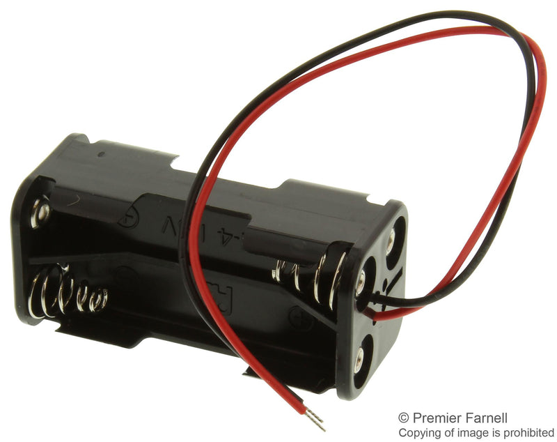 BUD INDUSTRIES HH-3631 Battery Holder, AAA, 4 x Through Hole, Wire Leads