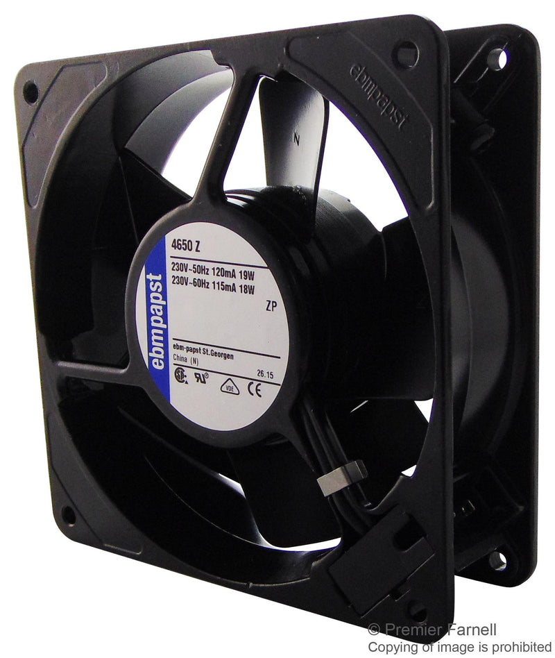 EBM-PAPST 4650Z Axial Fan, 4000Z Series, IP54, IP65, 230 V, AC, 119 mm, 38 mm, 40 dBA, 94.2 cu.ft/min