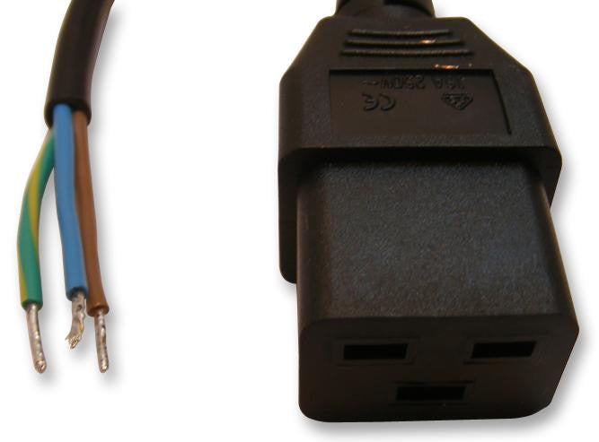 MULTICOMP SL-19 ROJ-2 Mains Power Cord, IEC 60320 C19, Free Ends, 6.6 ft, 2 m, Black