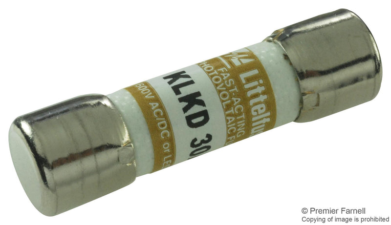 LITTELFUSE KLKD030.T Fuse, Industrial / Power, POWR-GARD KLKD Series, 30 A, 600 VAC, 600 VDC, 10mm x 38mm