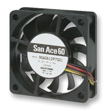 SANYO DENKI - SANACE FANS 9GA0612P7G01 Axial Fan, Low Power, Ball, San Ace 60 GA Series, 12 VDC, 60 mm, 15 mm, 24 cu.ft/min, 0.68 m&sup3;/min