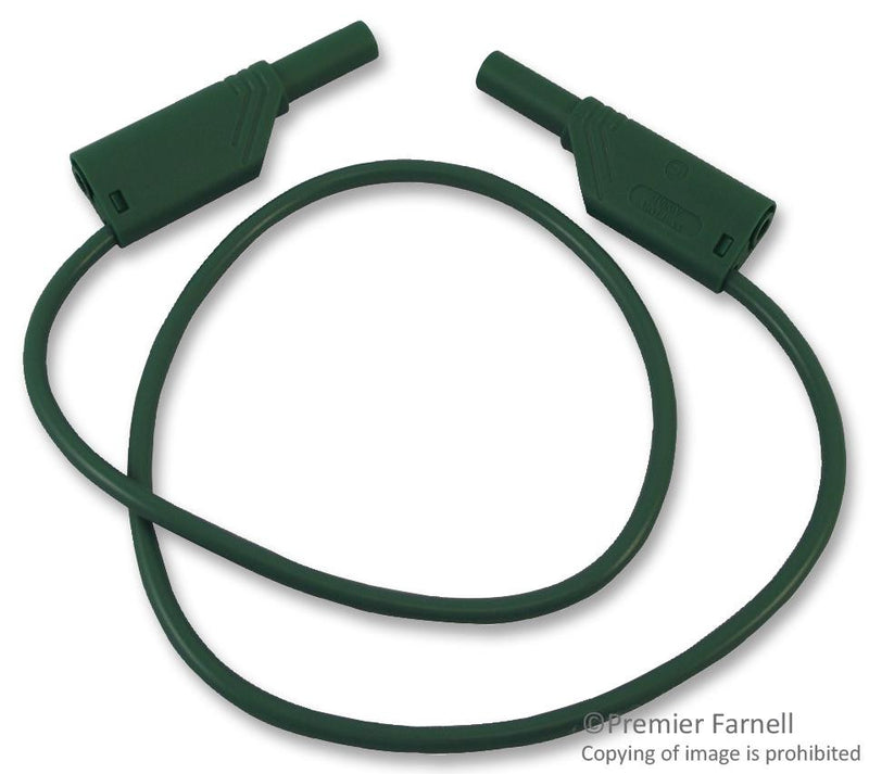 HIRSCHMANN TEST AND MEASUREMENT 934087104 Test Lead, 4mm Banana Plug to 4mm Banana Plug, Green, 1 kV, 32 A, 500 mm