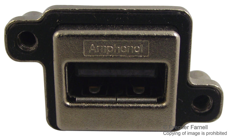 AMPHENOL COMMERCIAL PRODUCTS MUSBA11130 USB Connector, USB Type A, USB 2.0, Receptacle, 4 Ways, Through Hole Mount, Right Angle