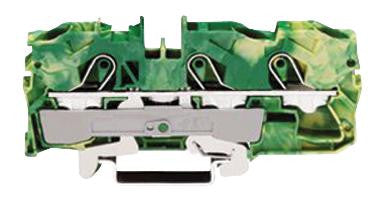 WAGO 2010-1307 3 Way 57A 800V DIN Rail Mount Terminal Block, 20-6AWG, 10mm&sup2; - Green/Yellow