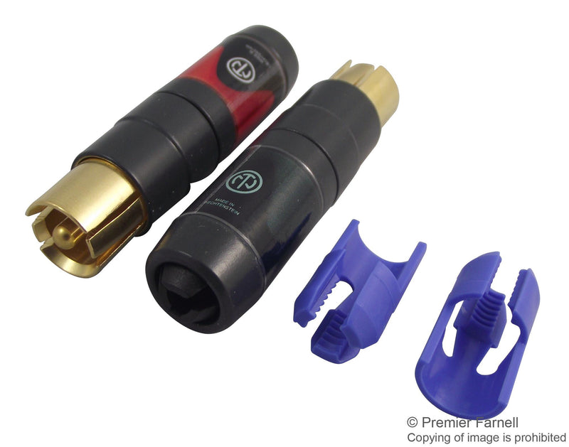 NEUTRIK NF2C-B/2 RCA (Phono) Audio / Video Connector, 2 Contacts, Plug, Gold Plated Contacts, Metal Body, Black