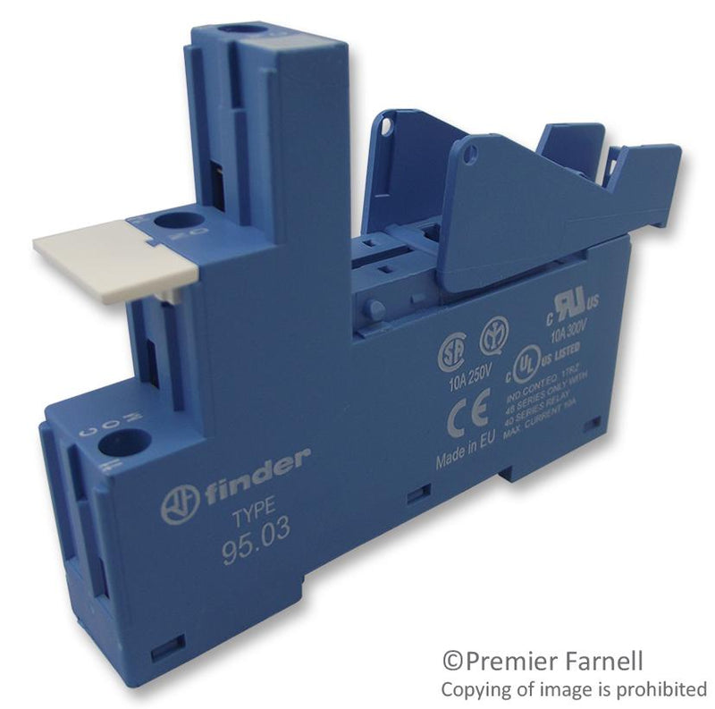 FINDER 95.03SPA Relay Socket, DIN Rail, Panel, Screw, 5 Pins, 10 A, 250 V