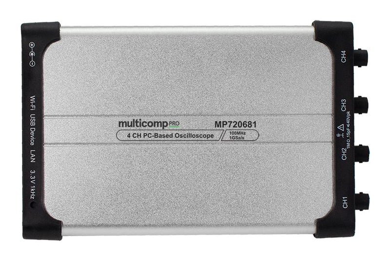Multicomp PRO MP720681 EU-UK PC USB Oscilloscope Scope 4 Channel 100 MHz 1 Gsps 10 Mpts