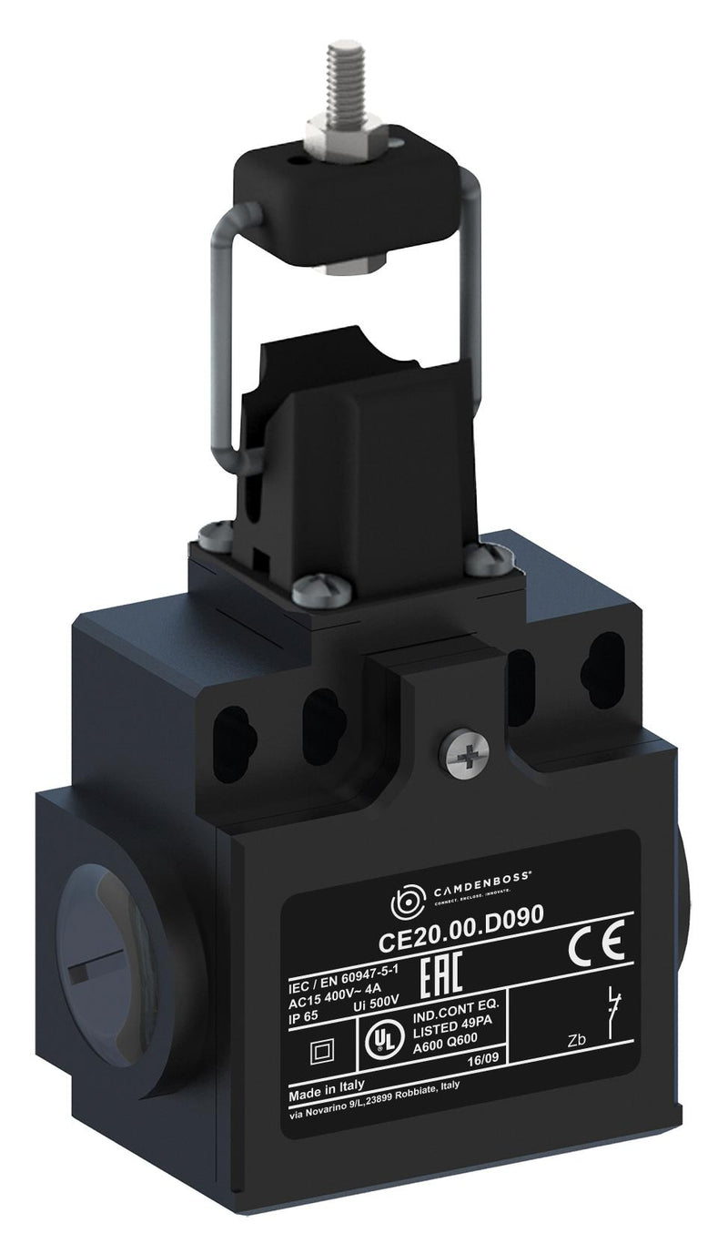 Camdenboss CE20.00.D090 Limit Switch 90&deg; Head 50mm Width Adjustable Top Plunger SPST-NC 4 A 415 V CE20 Series New