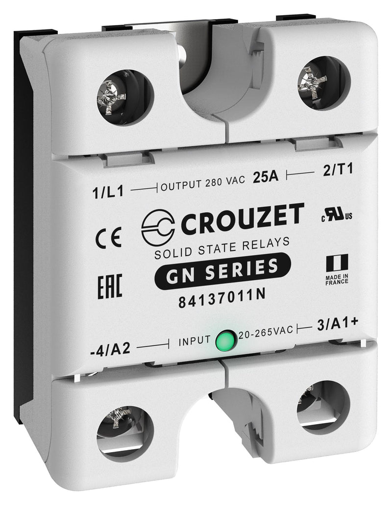 Crouzet Automation 84137011N Solid State Relay 25 A 280 VAC Panel Mount Screw Zero Crossing