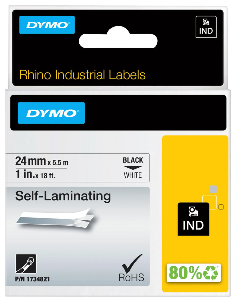Dymo 1734821 Label Printer Tape Self-Laminating Black on White 5 m x 24 mm Vinyl New