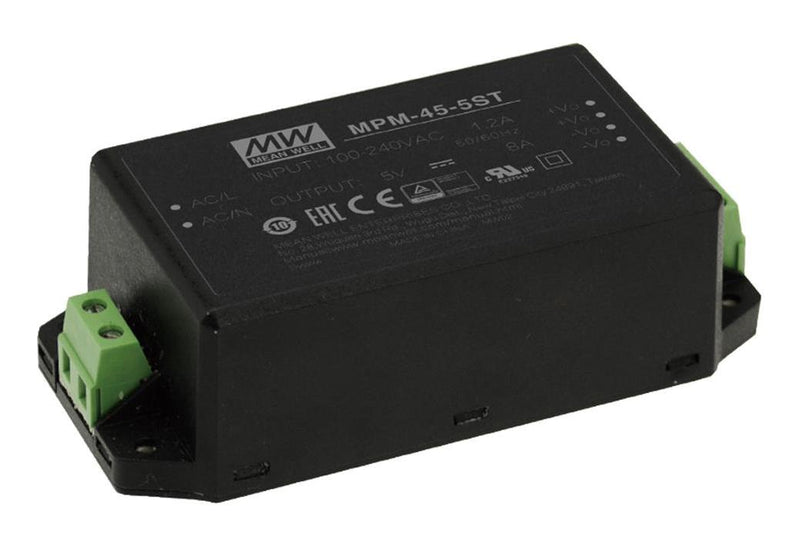 Mean Well MPM-45-5ST AC/DC Enclosed Power Supply (PSU) 113 to 370VDC ITE & Medical 1 Outputs 40 W 5 V 8 A