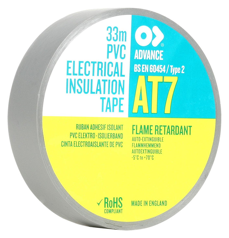 Advance Tapes AT7 GREY 33M X 19MM Electrical Insulation Tape PVC (Polyvinyl Chloride) 19 mm x 33 m