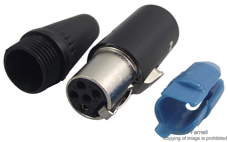 REAN RT5FC-B XLR Audio Connector, Mini XLR, 5 Contacts, Socket, Cable Mount, Gold Plated Contacts, Metal Body