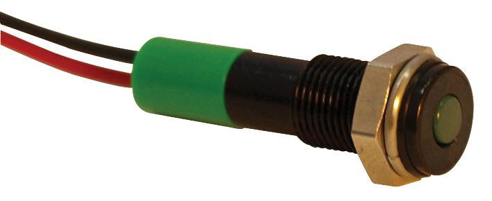 APEM Q6F3BXXG24E LED Panel Mount Indicator, Black Chrome Bezel, Green, 6 mm, 24 VDC, 20 mA, 8 mcd, IP67