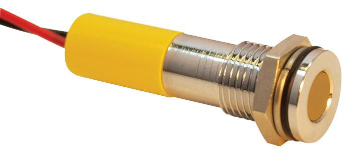 APEM Q8F3CXXY24E LED Panel Mount Indicator, Bright Chrome Bezel, Yellow, 8 mm, 24 VDC, 20 mA, 6 mcd, IP67