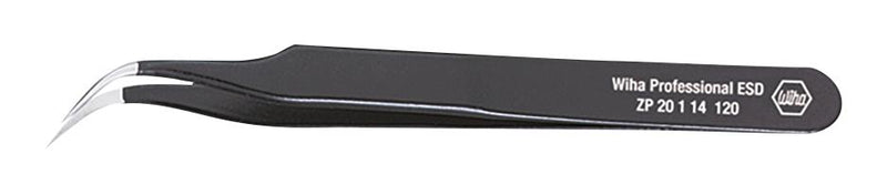 Wiha 32335 Tweezer ESD Precision Curved Pointed Stainless Steel 120 mm Overall Length