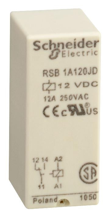 SCHNEIDER ELECTRIC RSB2A080JD General Purpose Relay, RSB Series, Interface, DPDT, 12 VDC, 8 A