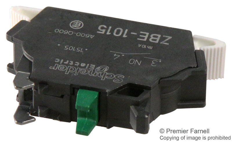 SCHNEIDER ELECTRIC ZBE1015 Contact Block, 10 A, 600 V, 1 Pole, Spring Clamp
