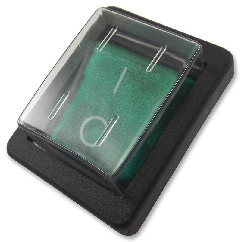 ARCOLECTRIC C1353ALGNCB Rocker Switch, Non Illuminated, DPST, On-Off, Green, Panel, 20 A