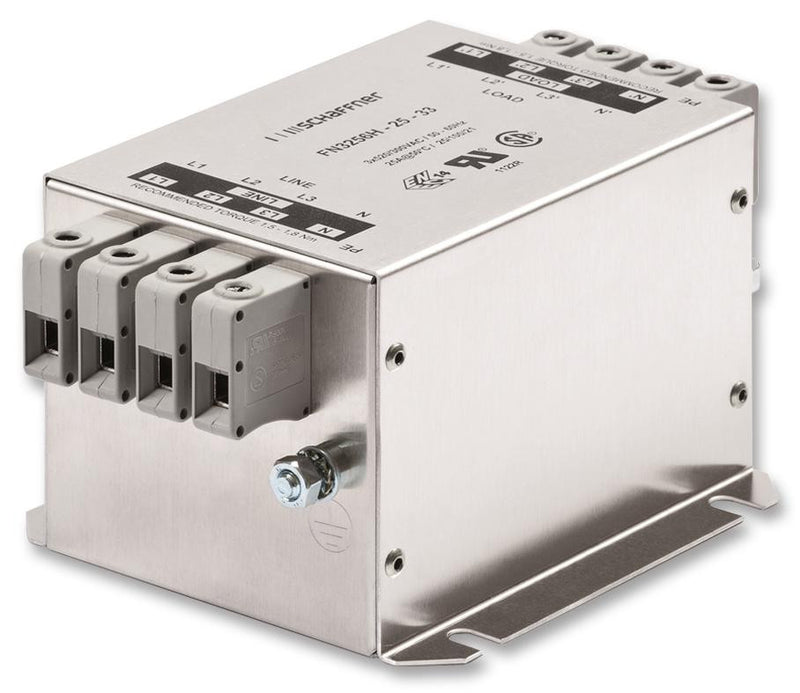 SCHAFFNER FN3256H-16-29 Power Line Filter, Chassis, 3 Phase + Neutral Line, 16 A, 520 VAC, 1 mA