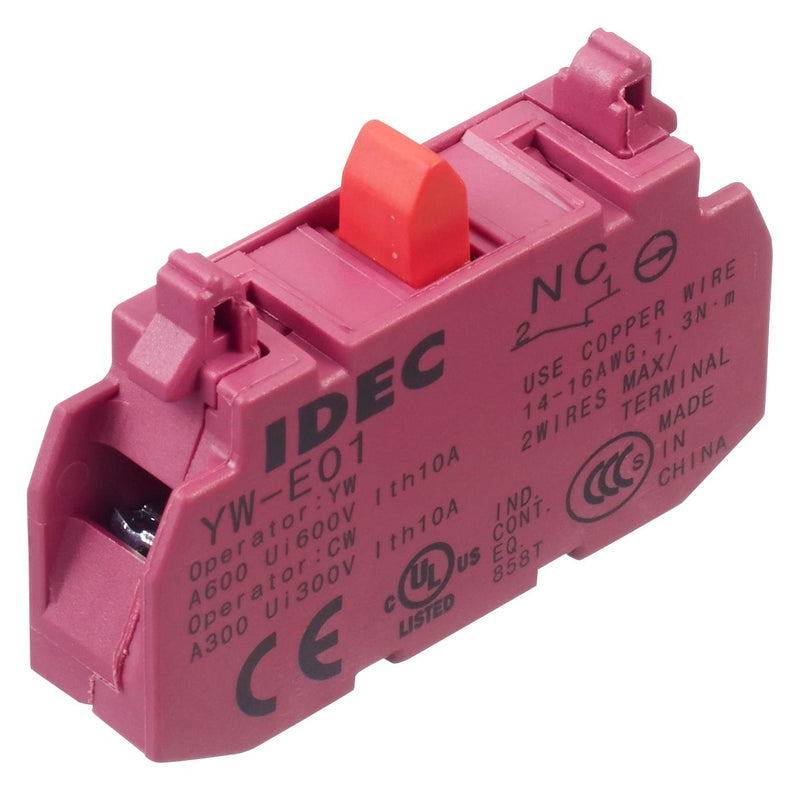 Idec YW-E01 Contact Block YW and CW Series 1NC Screw Terminals