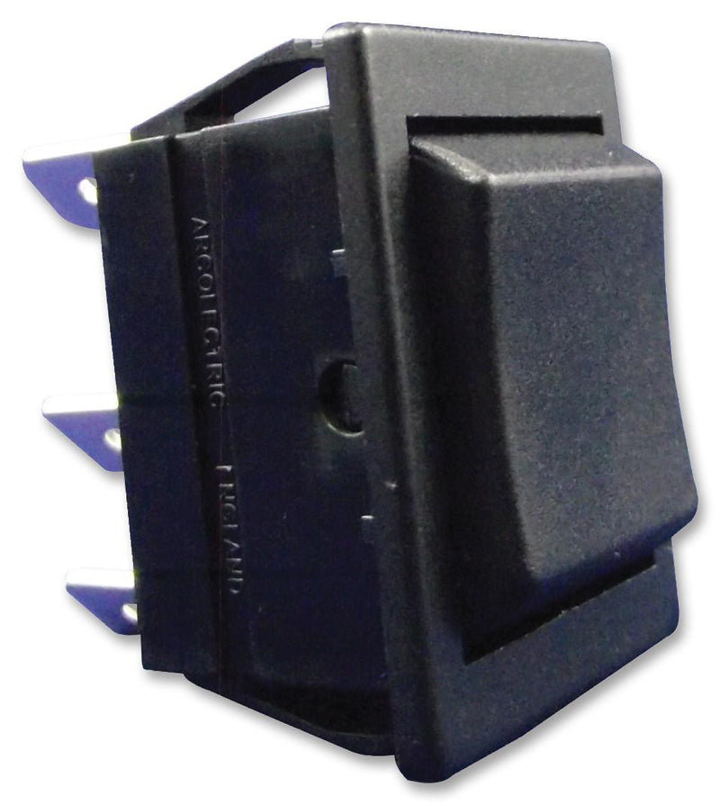 ARCOLECTRIC C1572ALAAA Rocker Switch, Non Illuminated, DPDT, (On)-Off-(On), Black, Panel, 16 A