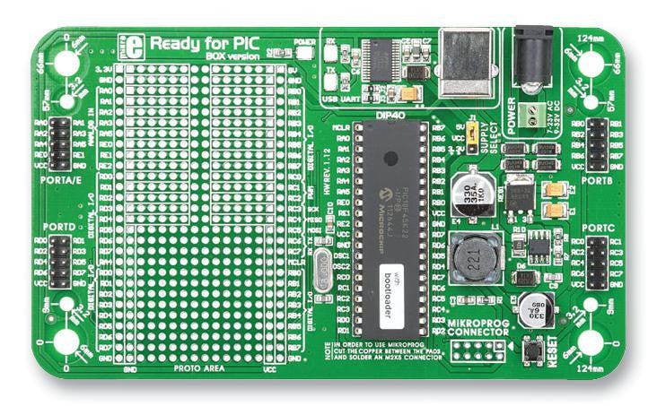 MIKROELEKTRONIKA MIKROE-766 Ready for PIC&trade; Development Board, Dip 40 Socket, PIC18F45K22 Included, Fast & Simple Development