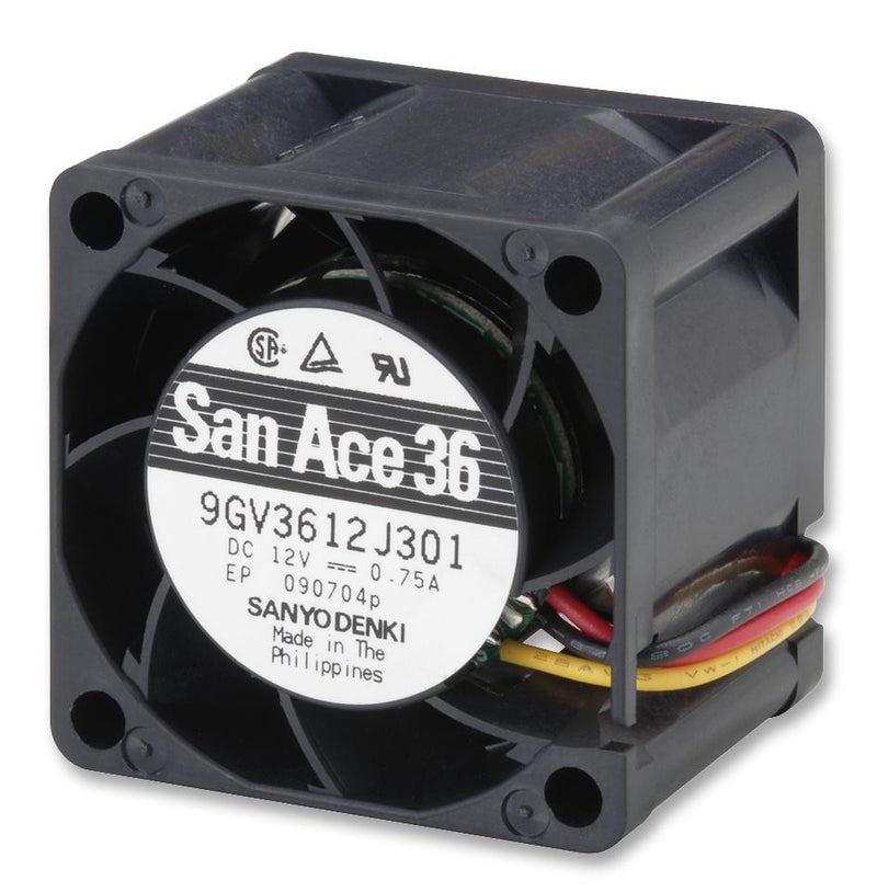 SANYO DENKI - SANACE FANS 9GV3612G301 Axial Fan, San Ace 36 Series, 12 V, DC, 36 mm, 28 mm, 52 dBA, 14.1 cu.ft/min