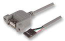 L-COM UPMA5-03M Computer Cable, USB 2.0 A Socket, Panel Mount, IDC Socket, 5 Way, 1ft, 300mm, Grey