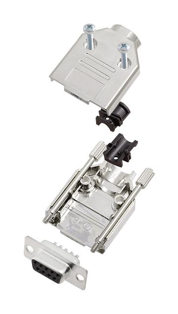 Amphenol ICC (COMMERCIAL PRODUCTS) L17DTPK-M-09+L77SDE09S D Sub Connector With Backshell DB9 9 Contacts Receptacle Solder DE DTPK-M Series Steel Body