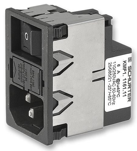 SCHURTER KMF1.1163.11 IEC Filter, 47 nF, 250 VAC, 6 A, IEC, Mains, Quick Connect, 700 &micro;H