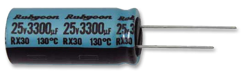 RUBYCON 63RX30220MG412.5X20 Electrolytic Capacitor, Miniature, 220 &micro;F, 63 V, RX30 Series, &plusmn; 20%, Radial Leaded, 12.5 mm