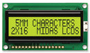 MIDAS MC21605H6WR-SPTLY-V2 Alphanumeric LCD, 16 x 2, Black on Yellow / Green, 5V, Parallel, English, Cyrillic, Transflective