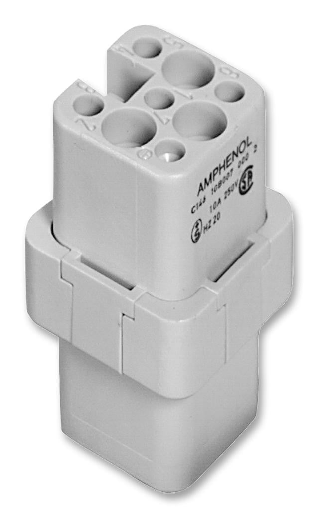 AMPHENOL SINE/TUCHEL C146 10B007 000 2 Heavy Duty Connector Insert, 7+PE, Less Contacts, Heavy Mate D Series, Receptacle, A3/4, 8 Contacts