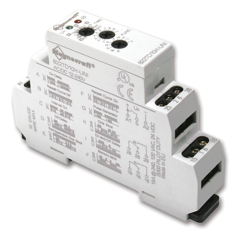 SCHNEIDER ELECTRIC 822TD10H-UNI Time Delay Relay, 24 VDC, 0.1 s, 10 Days, 820 Series, DPDT, 15 A