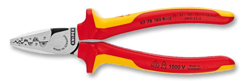 KNIPEX 97 78 180 Crimp Tool, Hand, 23-5AWG End SleevesFerrules