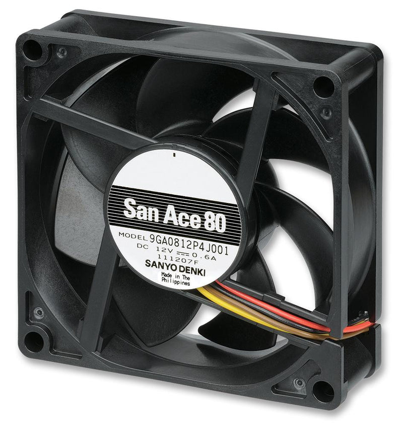 SANYO DENKI - SANACE FANS 9GA0812P4H001 Axial Fan, San Ace 80 Series, 12 V, DC, 80 mm, 25 mm, 37 dBA, 51.5 cu.ft/min