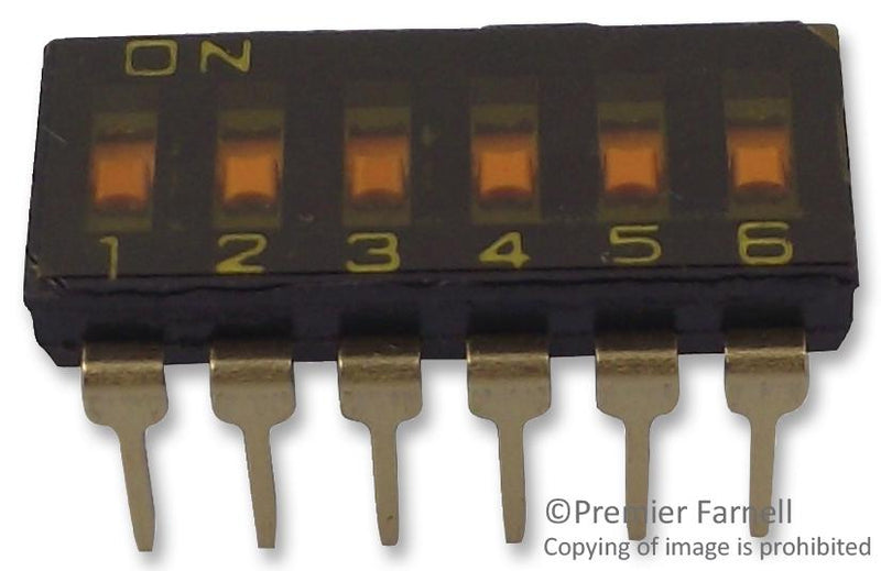 OMRON ELECTRONIC COMPONENTS A6T6102 DIP / SIP Switch, 6 Circuits, SPST, Through Hole, A6T / A6S Series, DIP Sealed, 24 VDC