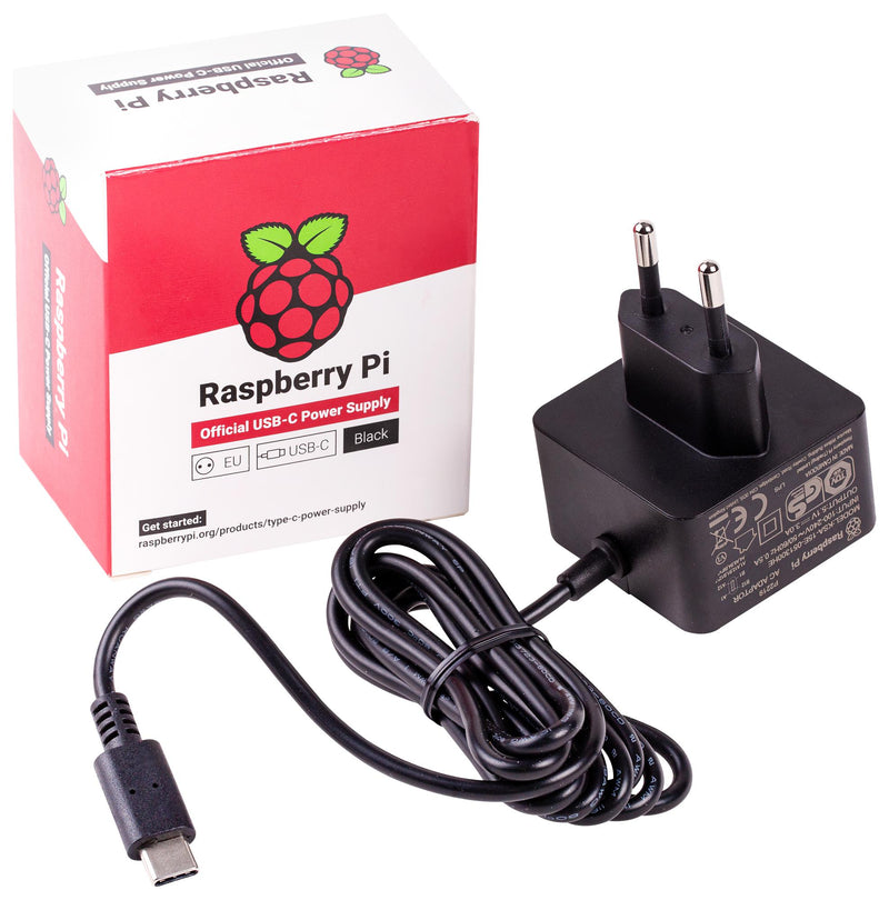RASPBERRY-PI SC0217 Raspberry Pi Accessory 4 Model B Official PSU USB-C 5.1V 3A EU Plug Black