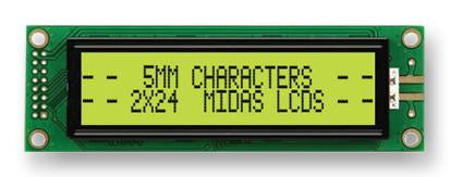 MIDAS MC22405A6WK-SPTLY-V2 Alphanumeric LCD, 24 x 2, Black on Yellow / Green, 5V, Parallel, English, Euro, Transflective