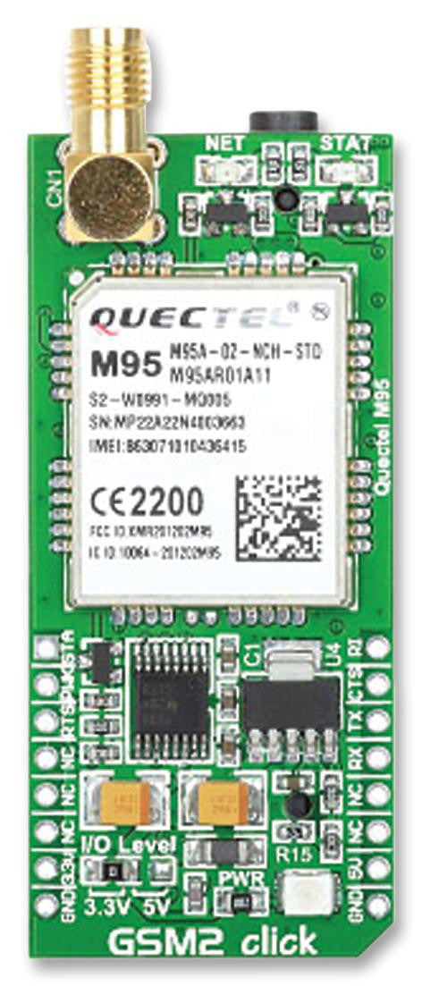MIKROELEKTRONIKA MIKROE-1375 GSM2 Click Accessory Board, Supports GSM/GPRS 850/900/1800/1900MHz Quad-band Freq, SMA Connector