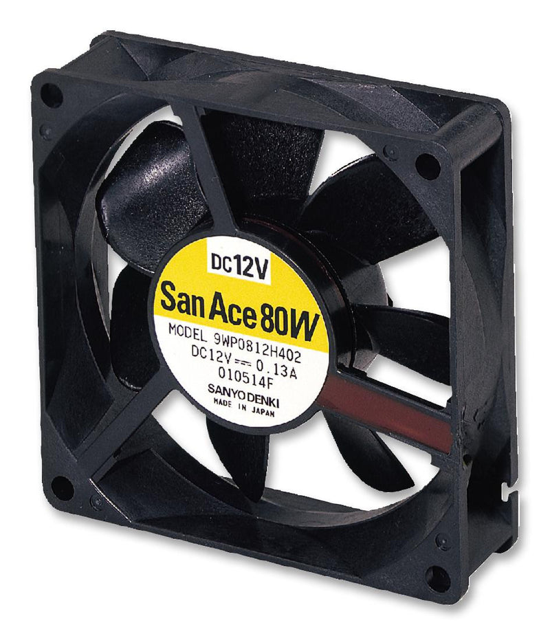 SANYO DENKI - SANACE FANS 9WP0912F401 Axial Fan, San Ace 92W Series, IP68, 12 V, DC, 92 mm, 25 mm, 30 dBA, 43.8 cu.ft/min
