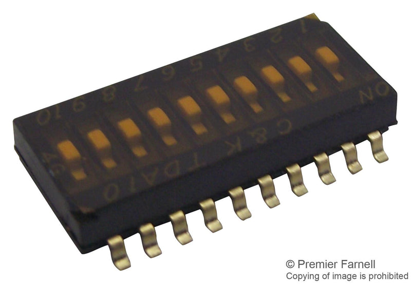 C & K COMPONENTS TDA10H0SB1 DIP / SIP Switch, 10 Circuits, SPST, SMD, TDA Series, DIP, 24 V