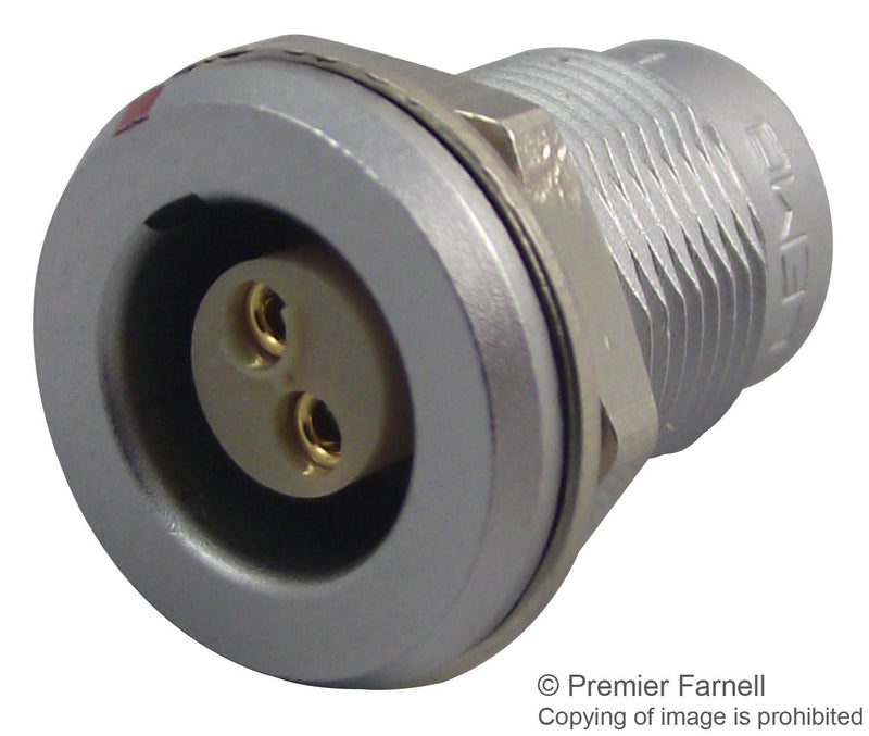 LEMO EGG.0T.302.CLL Circular Connector, 0T Series, Panel Mount Receptacle, 2 Contacts, Solder Socket, Push-Pull