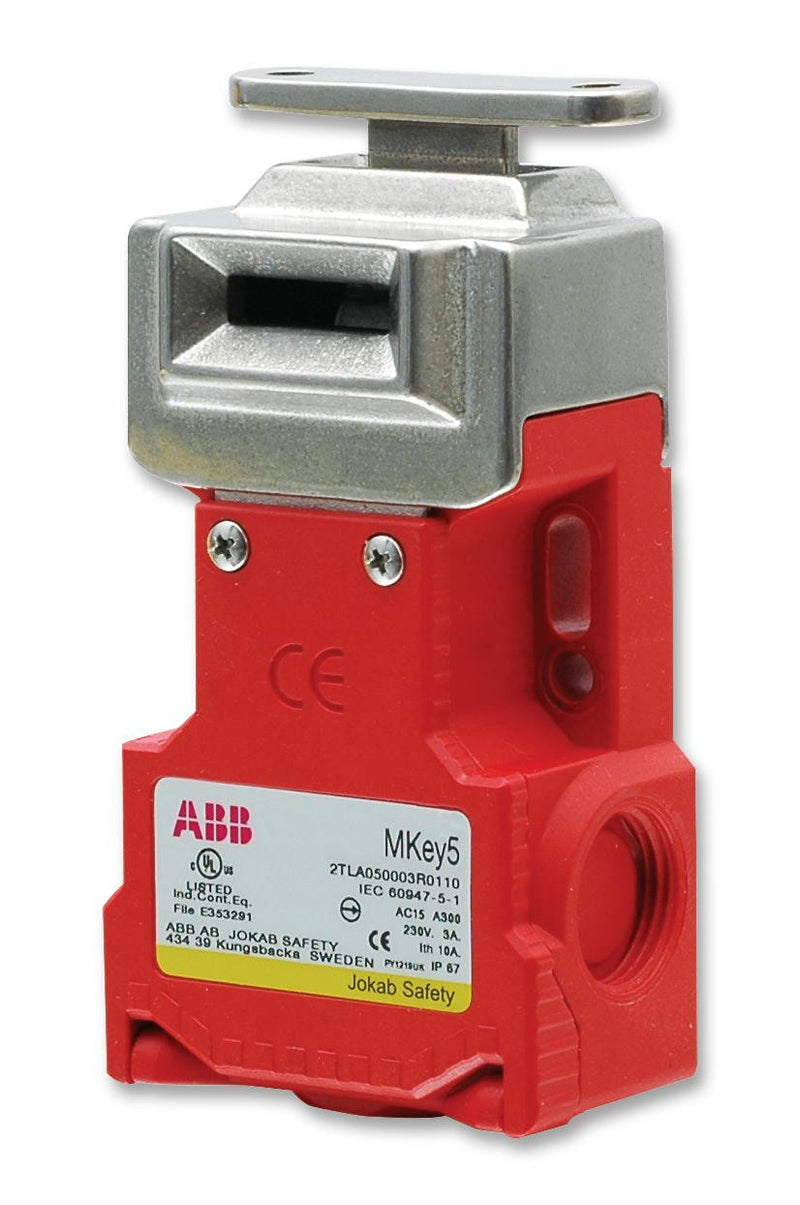 ABB 2TLA050003R0100 Safety Interlock Switch, MKey5 Series, DPST-NC, SPST-NO, Screw, 250 V, 4 A, IP67