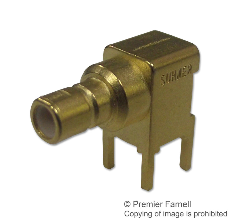 HUBER & SUHNER 85_SMB-Z50-0-19/111_NH RF / Coaxial Connector, SMB Coaxial, Right Angle Jack, Through Hole Right Angle, 50 ohm, Brass