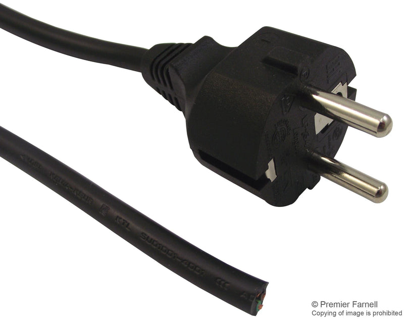 PRO POWER GW-151618 Mains Power Cord, CEE 7/7 Plug, Free Ends, 6.6 ft, 2 m, Black